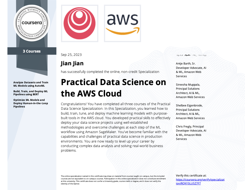 Click to view full size AWS Practical Data Science